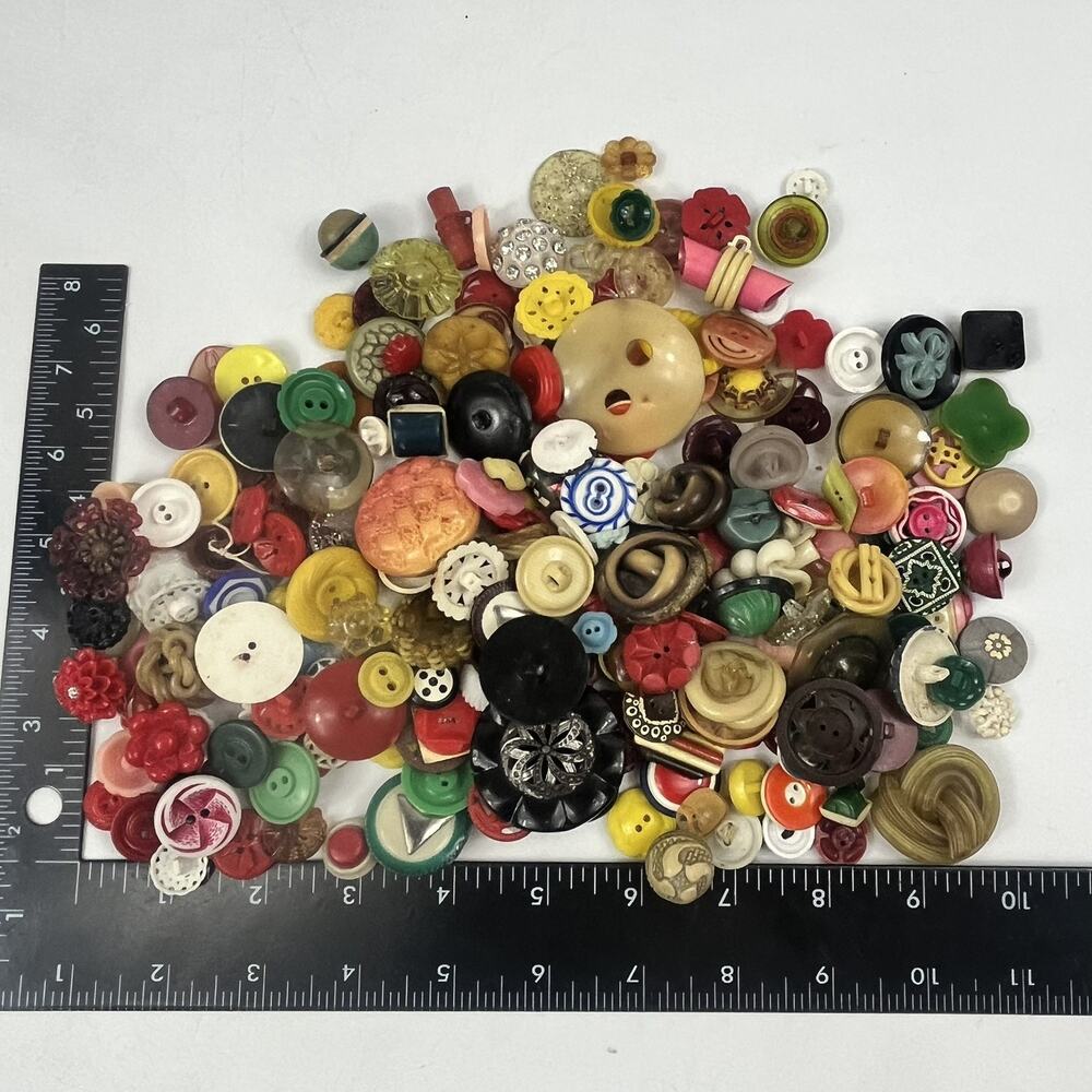 Vintage Buttons Lot Mixed Bulk Figural Celluloid Plastic Sewing Crafts 10.4 oz